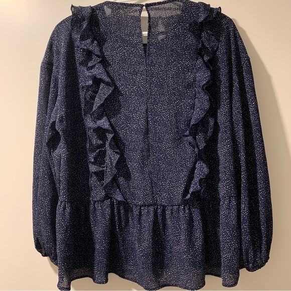 Polkadot Navy Flowey Top with Frill Details - Picture 2 of 4